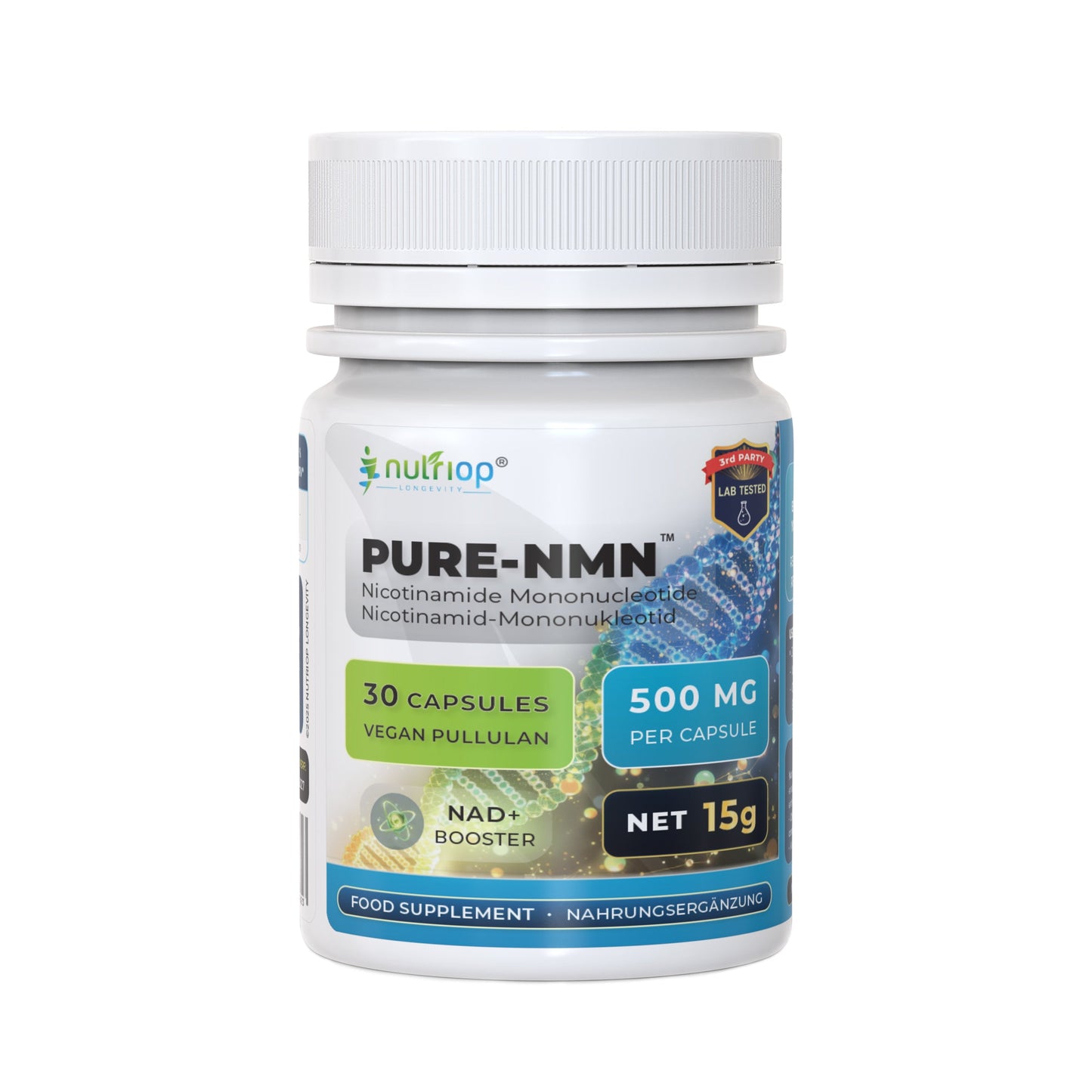 Nutriop Longevity® Pure-NMN Nicotinamide Mononucleotide Extreme Potency 500mg Capsules (x30) - 15 Grams